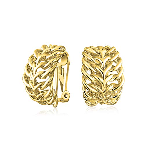 Bling Jewelry Casual Wide Criss Cross Clip On Earrings For Women Lightweight Non Pierced Ears Rhodium Plated Rose Yellow Gold Plated - color: Yellow