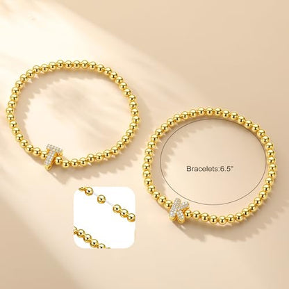 Zircon Initial Bracelet for Women - Never-Fade Personalized Jewelry, Dainty 14K Gold Plated Beaded Bracelets for Women Trendy Letter A-Z Personalized Jewelry Gifts - color: A