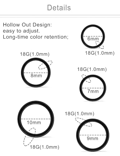 10PCS 20G/18G Surgical Steel Hinged Clicker Segment Nose Rings Hoops Septum Lip Ring Hoop Cartilage Tragus Helix Sleeper Earrings Piercing Jewelry for Women Men 6mm 7mm 8mm 9mm 10mm - color: 18g,6/7/8/9/10mm,black