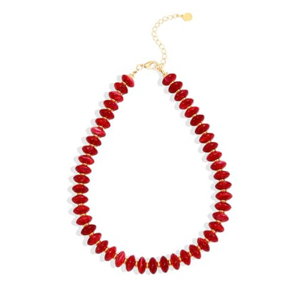 Acrylic Beaded Necklace for Women,Beach Strand Jewelry Gifts | Statement Necklace,Cute Trendy Handmade Jewelry for Women,Chunky Beaded Necklace,Resin Beads Choker - color: Red