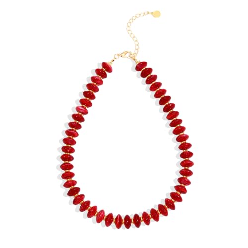 Acrylic Beaded Necklace for Women,Beach Strand Jewelry Gifts | Statement Necklace,Cute Trendy Handmade Jewelry for Women,Chunky Beaded Necklace,Resin Beads Choker - color: Red