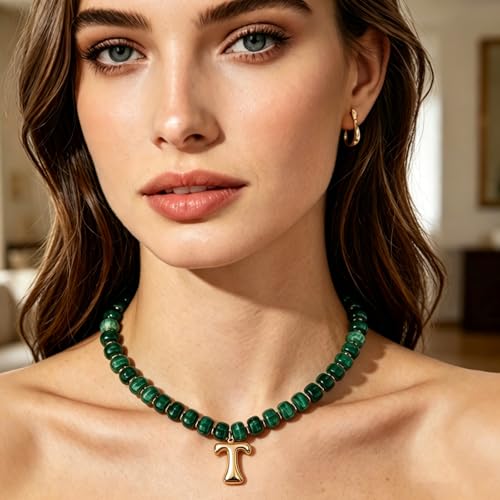 Initial Beaded Necklaces for Women,14K Gold Plated Bubble Letter Pendant Jewelry Gifts - color: acrylic neccklace-t