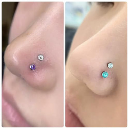 20G 18G 16G Threadless Lip Labret Medusa Monroe Nose Piercing Jewelry Surgical Steel Snake Bites Lip Rings Flat Back Push in Cartilage Tragus Helix Conch Earring Stud 6mm 7mm 8mm 10mm Bars - color: Silver-20G（0.8mm)-6/7/8/10mm Bars-3mm CZ