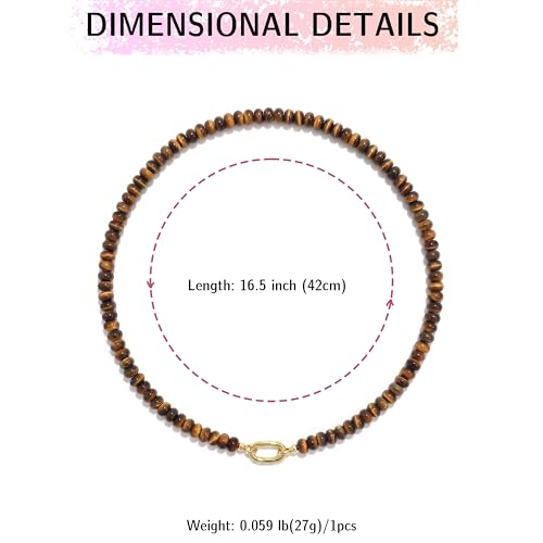 CONRAN KREMIX Colorful Stone Beaded Necklace for Women,Natural Gemstone Bead Choker Necklaces Boho Summer Beach Layering Necklace Jewelry Gift for Women - color: Tiger Eye Stone