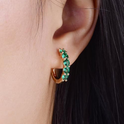 Evabelle Gold Hoop Earrings for Women 14K Real Gold Plated Cubic Zirconia Diamond Hoop Earrings Huggie Hoop Earring Women Earrings Earring for Men 925 Sterling Silver Post Hypoallergenic - color: Hoops 05-Emerald-14K Gold Plated