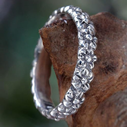 NOVICA Artisan Handmade .925 Sterling Silver Flower Ring Floral Band Indonesia 'Silver Garland'