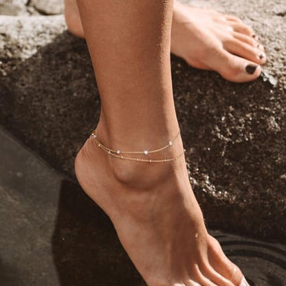 Gold Ankle Bracelets for Women,Dainty 14K Gold Plated Anklets for Women Waterproof Herringbone Beaded Satellite Anklets Set Layered Anklet Bracelets for Women Gold Jewelry Gift - color: Set 8