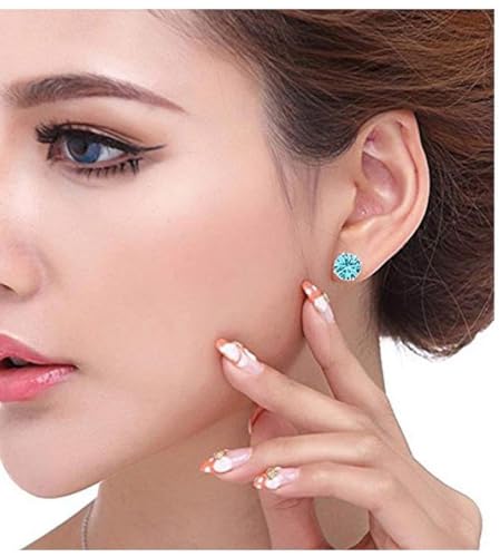 Adabele Authentic Sterling Silver Birthstone Stud Earrings 6mm 8mm Cubic Zirconia Imitation Diamond Gemstone Hypoallergenic Nickel Free Tarnish Resistant Women Fine Jewelry - color: March, size: 8mm/2 Carat/Large
