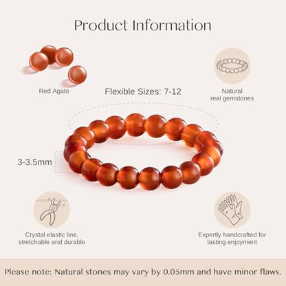 NLIEO Handmade Natural Gemstone Crystal Beaded Stretch Band Ring for Women | Handmade, 3mm Natural Stone, Size 7-12, Stretchy, Beaded Jewelry, Green Bead Rings, Trendy Jewelry Gift - style: Red Agate