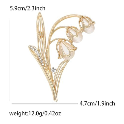 coadipress Tulip Floral Brooch Pin for Women Dainty Gold Plated Rhinestone Pearl Tulip Flower Green Leaf Broochs Pins Trendy Wedding Party Jewelry Accessories - style: GOLD CZ