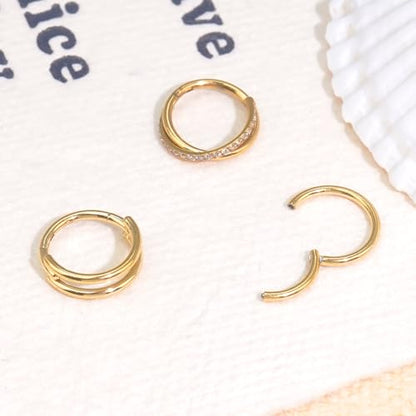 davka Nose Ring Set, 18G Hinged Hoop 8mm & 20G Nose Studs, Stainless Steel & Gold Plated, Hypoallergenic, Multiple Styles Nose Piercing Jewelry - color: Gold/3Pcs Hoops/18gauge 8mm/Set D