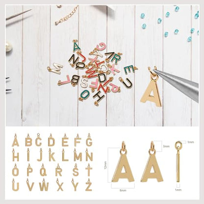 18K Gold Filled A-Z Alphabet Letters Charms,26Pcs Initial A-Z Alphabet Charms,Bracelet Necklace Earrings Charms for DIY Jewelry Making - color: Gold