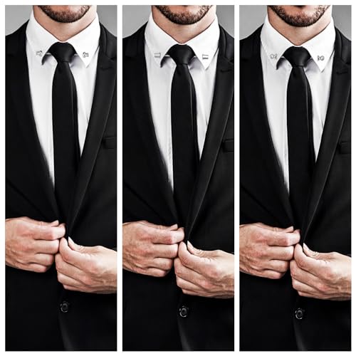 wynameleri Mens Shirt Collar Bars Pins Clips Clasps Silver Tone and Gold Tone Set 3 PCS Business Gift 60mm - color: Silver