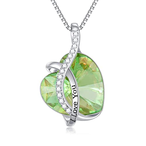AOBOCO I Love You Sterling Silver 12 Birthstone Heart Pendant Necklace Embellished with Crystals from Austria, Mother's Day Anniversary Birthday Jewelry Christmas Gifts for Women Grandma Nana - color: I-August