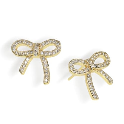 Jean Beau Chunky Gold Stud Earrings for Women Trendy Gold Plated Dangle Drop Prom Birthday Fashion Office Jewelry Gift - color: Gold CZ Bow