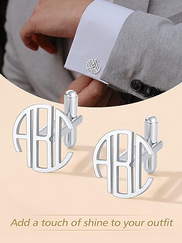 FindChic Stainless Steel Round Cufflinks with Custom Text/Picture/Monogram Letters 18K Gold Plated/Black Color for Men Groom Suits Shirts, with Gift Box - style: 03. custom 3 letters (stainless steel)