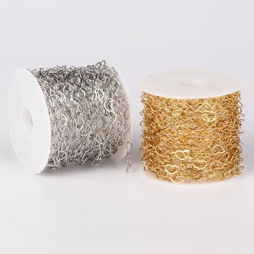 16.5FT Stainless Steel Heart Chain 4.5MM Silver Chain for Jewelry Making | Dainty Heart Link Chains Roll Bulk for Necklace Bracelet Crafts - color: stainless steel color