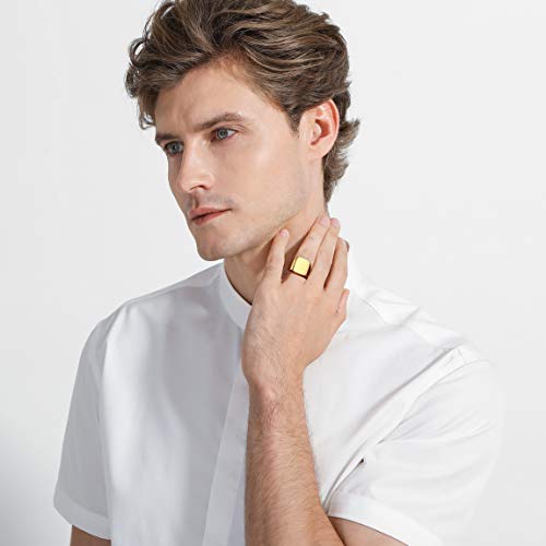 VIBOOS Custom Engraved Initial Monogram Signet Ring for Men Women Mens Rings Stainless Steel, Bundle with Ring Size Adjusters - color: B3: Gold - Monogram
