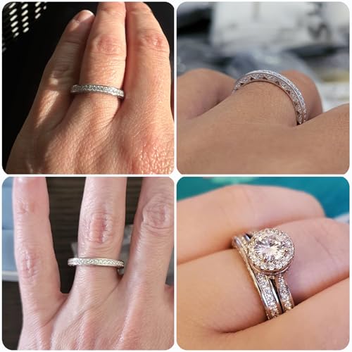 Newshe Jewellery Stackable Wedding Band Cubic Zirconia Engagement Rings for Women 925 Sterling Silver Eternity Anniversary Bridal Size 4-13