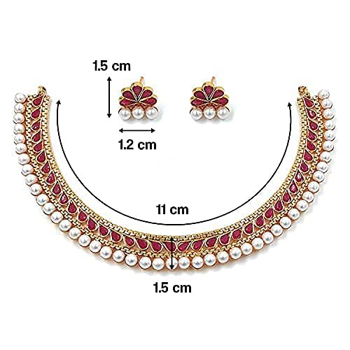 Aheli Ethnic Faux Kundan Pearl Fancy Bridal Choker Necklace Indian Traditional Bollywood Jewelry Set with Earrings Gift for Women - color: Red & White