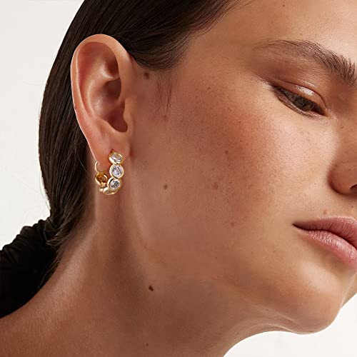 Huggie Hoop Earrings 14K Gold Plated Cubic Zirconia Dainty Simple Cute Beads Elegant CZ Circle Small Hoop Earring for Women Minimalist Handmade Hypoallergenic Jewelry - color: CZ-Row