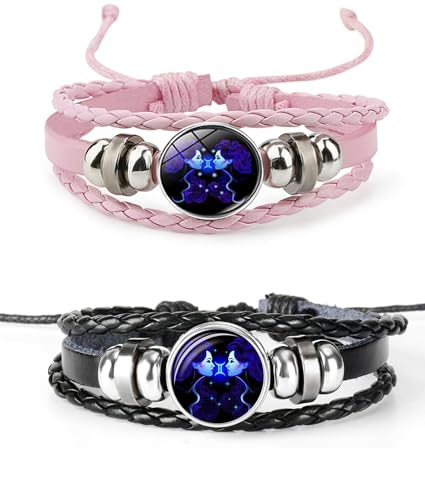 2Pcs Twelve Zodiac Leather Bracelet - Adjustable Zodiac Jewelry Accessory - color: Gemini