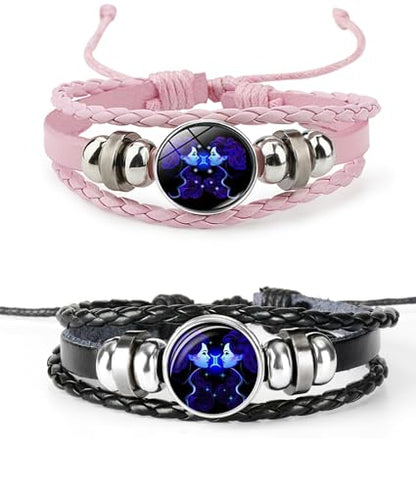 2Pcs Twelve Zodiac Leather Bracelet - Adjustable Zodiac Jewelry Accessory - color: Gemini