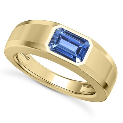 1CT - 3CT Gemstone Signet Pinky Ring - Emerald Cut Gem Pinky Ring White Yellow Rose 10K 14K 18K Gold Sterling Silver Mens Gem Signet Rings for Anniversary Fathers Day - style: Sapphire