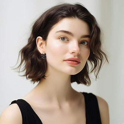 Rhinestone Stud Earrings for Women Small Dainty Crystal Cluster Drop Earrings for Girls Cute Costume Jewelry for Bridal Wedding Party Gift - color: Black