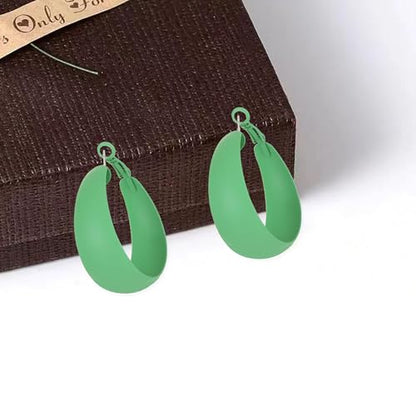 Anmpab Large Matte Round Hoop Earrings for Women Retro Geometric Pierced Neon Color Circle Dangle Earrings Party Jewelry - color: Green