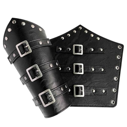 Medieval Leather Bracers Dragon Embossed Viking Leather Bracers Leather Arm Armer Cuff Leather Gauntlet Costumes Accessories - style: Buckles Bracers for Men-black