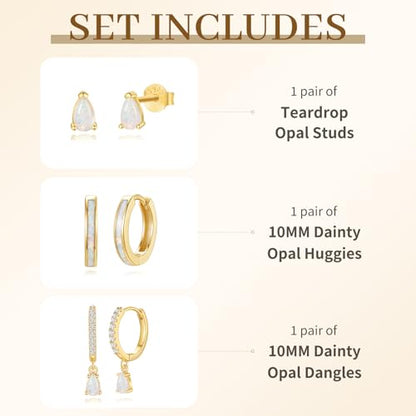 Opal Earrings Set for Women, Birthday Gift for Her, Sterling Silver | 14K Gold Plated, Hypoallergenic S925 Opal Hoop Stud Earrings for Women with Sensitive Ears, Dainty earring Stacks—Trendy Opals Jewelry 2026 - color: Gold Opal Drop Dangle