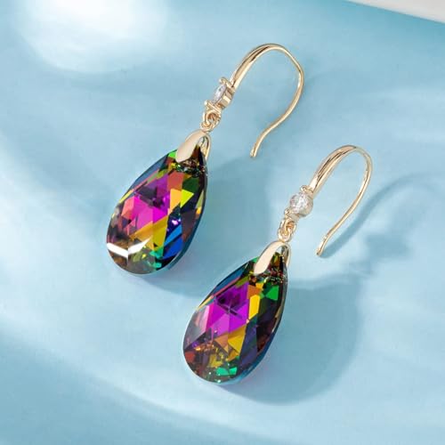 Austrian Crystal Teardrop Dangle Drop Earrings for Women 14K Gold Plated Hook Earring Hypoallergenic Jewelry Gifts for Women Girls - color: Vitrail Medium