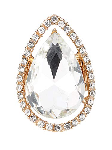 NYFASHION101 Radiant Teardrop Stone Adjustable Cocktail Statement Ring - color: Encircled Teardrop, Clear/Gold-Tone