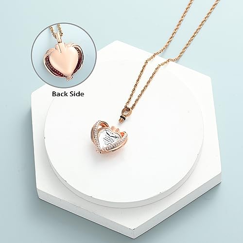shajwo Cremation Heart Urn Necklace Ashes Jewelry for Women Men Keepsake Pendant Memorial Locket Ash Holder - color: Wing-G Rose Gold White