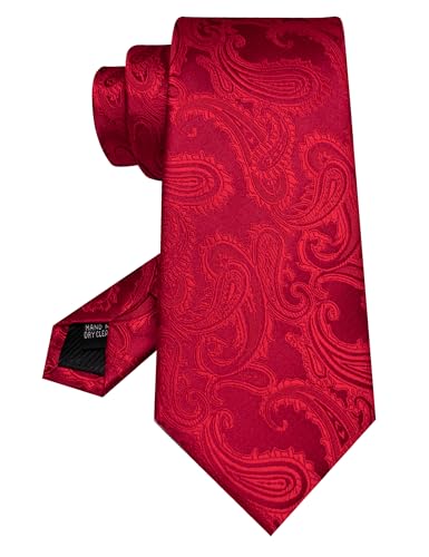 JEMYGINS Mens Paisley Tie and Pocket Square,Lapel Pin,Cufflinks,Tie Clip Sets with Gift Box 5PCS - color: Red
