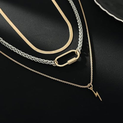 Gold Layered Necklace for Women Chunky Stacked Chain Link Paperclip Evil Eye Necklace Trendy Punk Jewelry - color: Silver C