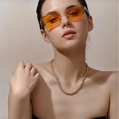SEADAY Layered Gold Necklace for Women, 3-in-1 Gold Stack Necklace | Long Gold Necklace, Square, Hypoallergenic, Tarnish-resistant & Adjustable, Fashion Jewelry Gift Box & Gift Bag - color: Gold - Chunky Chain S