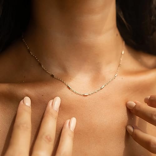 Dainty Choker Necklace for Women 18K Gold Plated Shining Dots Box Chain Sparkle Necklaces Cute Paperclip Link Herringbone Necklace Exquisite Jewelry Gifts for Mom Girlfriend - style: Bar GD