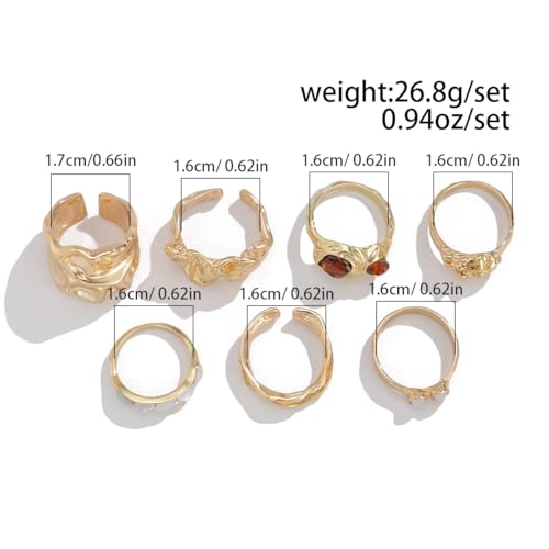 Chunky Gold Statement Rings for Women Dainty Gemstone Crystal Ring Stackable Opening Adjustable Knuckle Bold Thick Irregular Ring Set Vintage Jewelry