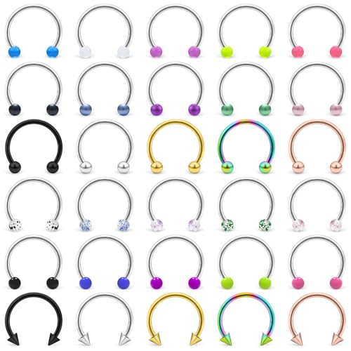 20/18/16/14G Horseshoe Septum Nose Lip Rings Smile Piercings 6/8/10/12/14/16mm Cartilage Helix Daith Earrings Surgical Steel Jewelry for Women Men - size: 18g*1/2in(12mm)