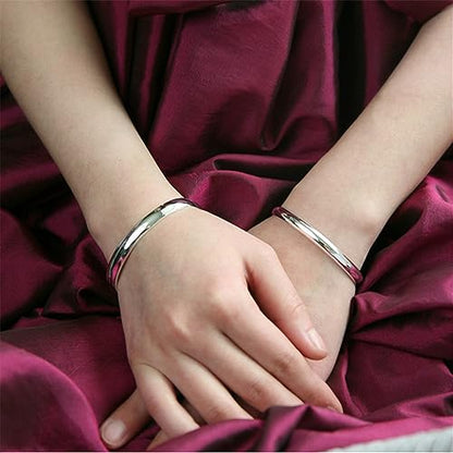 kelistom 925 Sterling Silver Bracelets for Women Teens, Love Heart Charm Chain Bracelet Bangle Fashion Jewelry Gifts - color: polished bangle