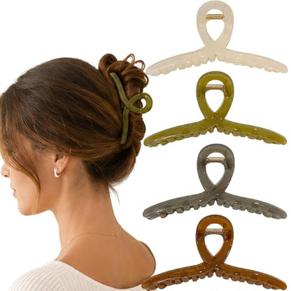 Extra Large Hair Claw Clips for Thick Hair, Big Non-Slip Claw Clips for Women, 4 Pack 4.3" Jelly & Matte Hair Clips for Long Hair (Jelly-A 4pcs 4.3") - color: Jelly-A 4pcs 4.3"