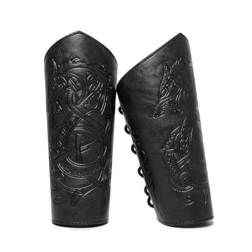 Medieval Leather Bracers Dragon Embossed Viking Leather Bracers Leather Arm Armer Cuff Leather Gauntlet Costumes Accessories - style: Dragon Leather Bracers-black