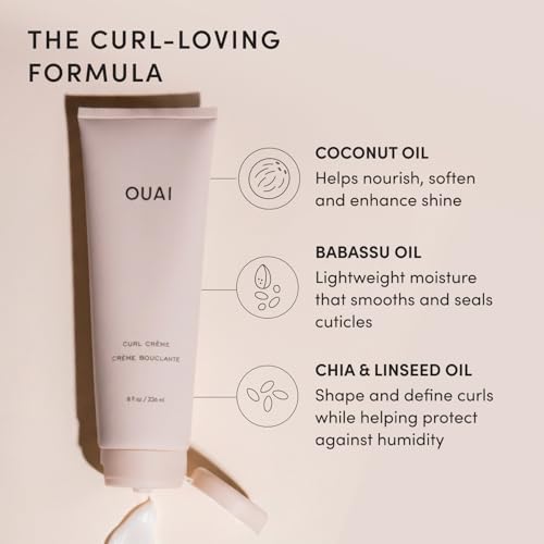 OUAI Curl Cream - Curl Defining Cream with Chia & Linseed Oil - Enhances Definition, Hydration & Shine - Tames Frizz & Protects from Humidity - Silicone-Free Curly Hair Products for Women (8 oz) - size: 8 Ounce (Pack of 1)