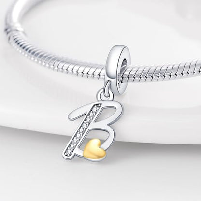 HappyStar Sterling Silver Letter Charms for Bracelets Alphabet Initial Dangle Charms Bead fit Pandora Bracelets Jewelry Gifts for Women - color: Letter charms B