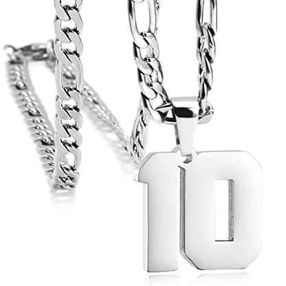 Personalized Number Necklaces for Mens,Stainless Steel Number Pendant Chain | Athletes Jersey Number Necklace;Baseball Basketball Football Sport Teams;Birthday Graduate Gift;Womens Mens Player - color: Silver, style: 10 Silver