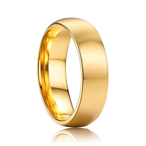 ORAZIO Stainless Steel Wedding Rings for Men Women 6mm 8mm Mens Wedding Band Sliver/Black/Gold Plated Brushed Matte Finish Surface High Polish Edge Mens Rings Engagement Promise Ring Comfort Fit 6-14 - color: 18K Gold Plated-6MM