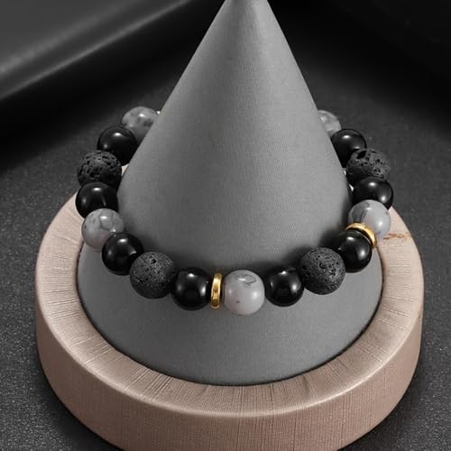 Natural Energy Stone Adjustable Bracelet Lucky Gift for Boyfriend Dad | Mixed agate/lava/picture stone, adjustable braided cord, energy protection as men’s holiday gift