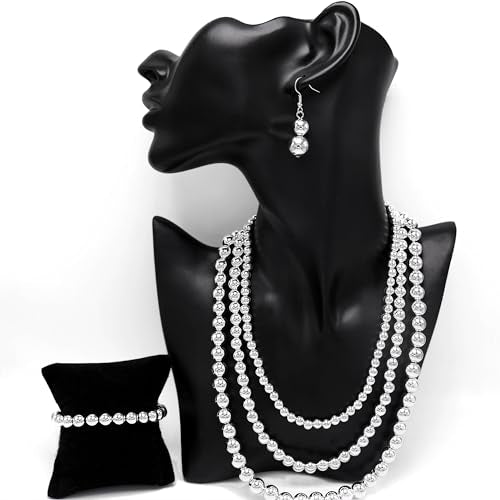 Cryshimmer Pearl Choker Necklace for Women Faux Pearl Beads Strand Necklace Earring Set Costume Jewelry,Gift for Wife Mother - color: Silver Set-3